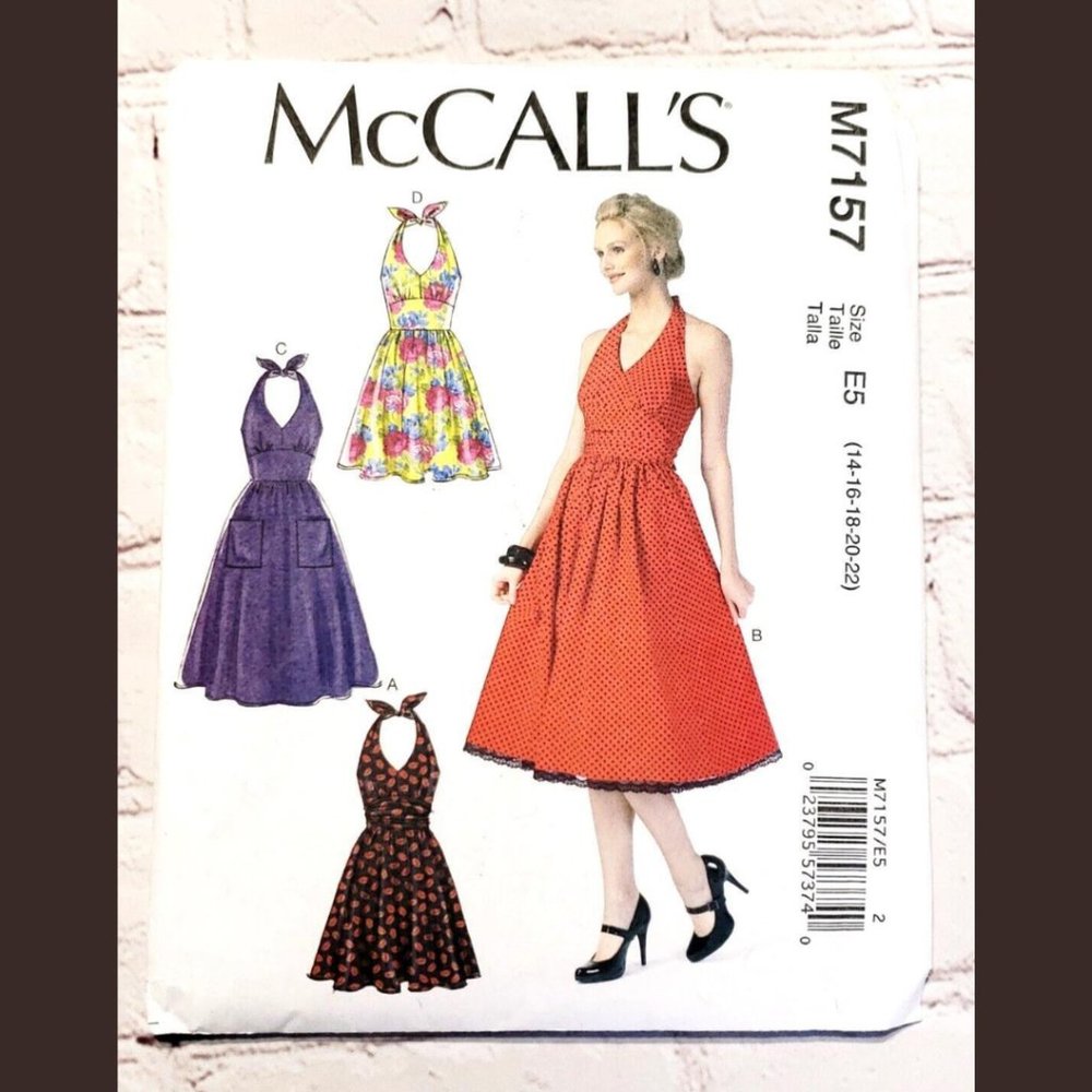 McCalls M7157 Sewing Pattern Plus Long or Short Halter Dress Size 14 16 18 20 22